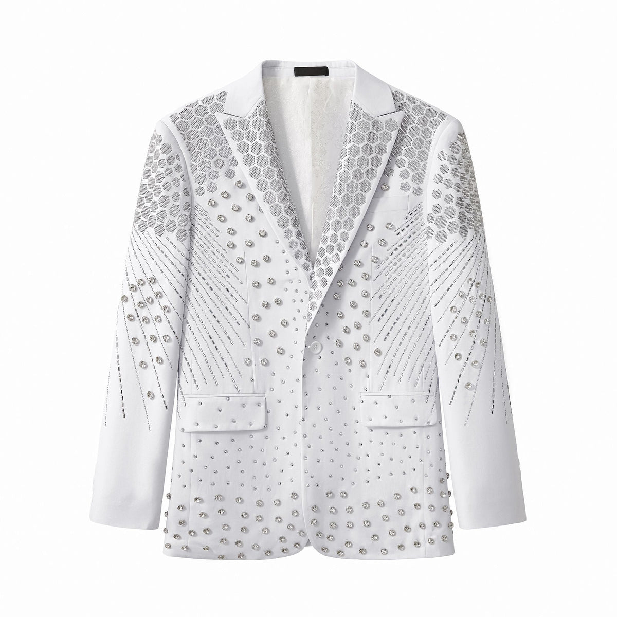 Barocco Radiant Hex Crystal Men's Blazer - White/Silver