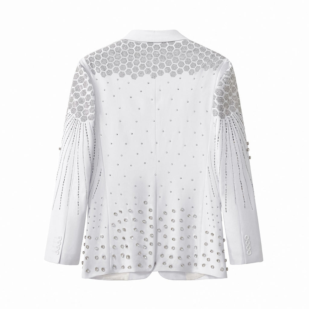Barocco Radiant Hex Crystal Men's Blazer - White/Silver
