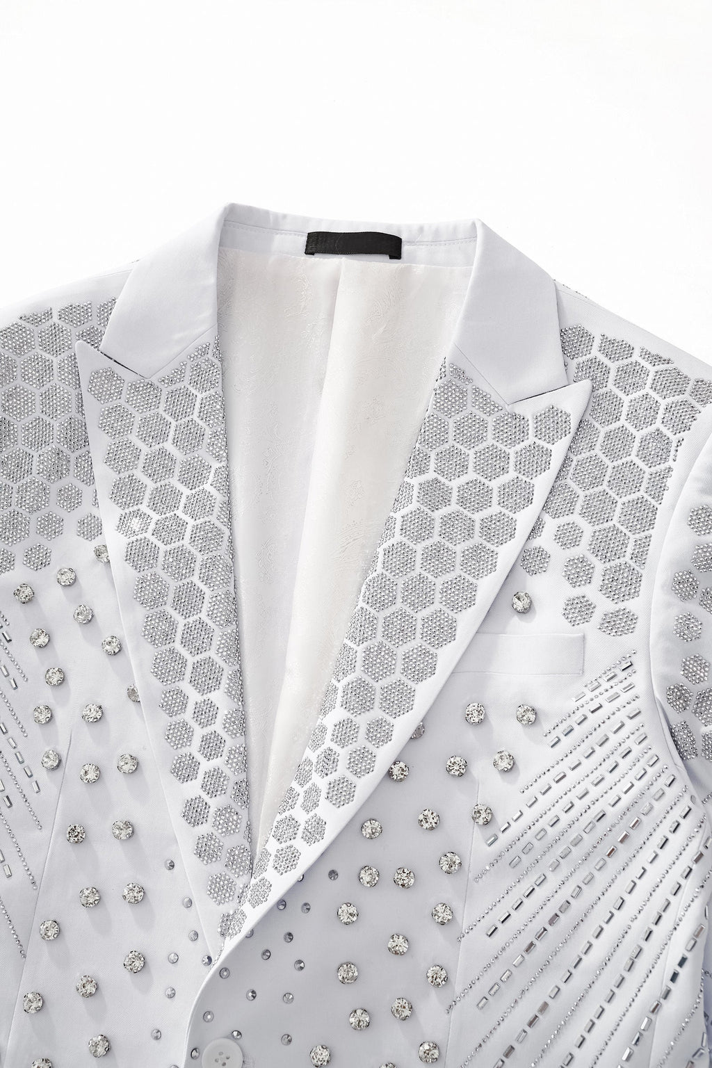 Barocco Radiant Hex Crystal Men's Blazer - White/Silver