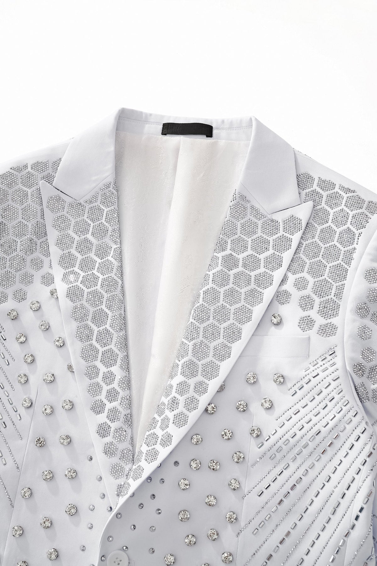 Barocco Radiant Hex Crystal Men's Blazer - White/Silver