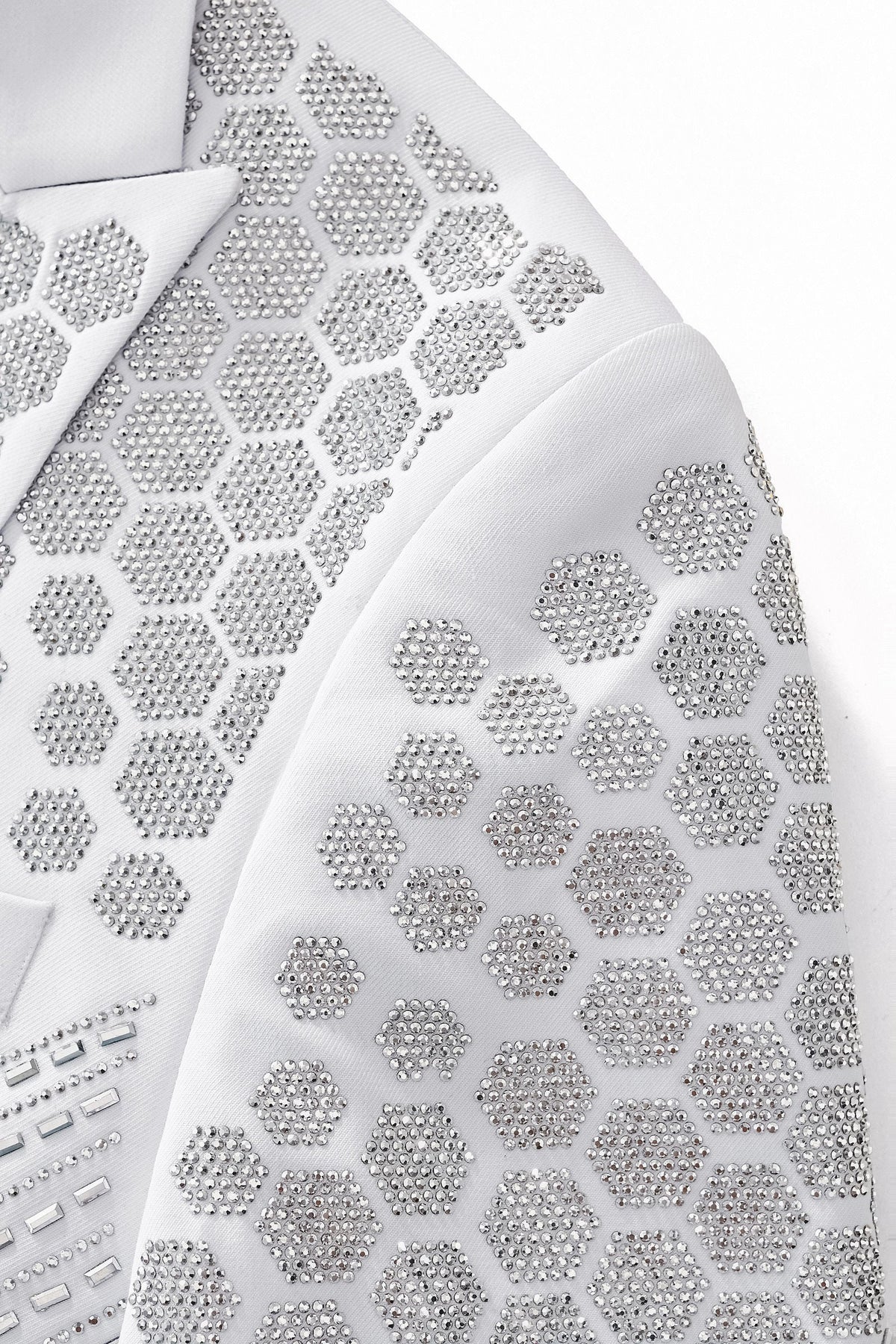 Barocco Radiant Hex Crystal Men's Blazer - White/Silver