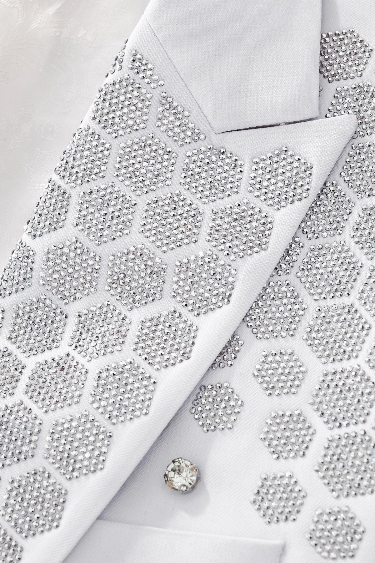Barocco Radiant Hex Crystal Men's Blazer - White/Silver