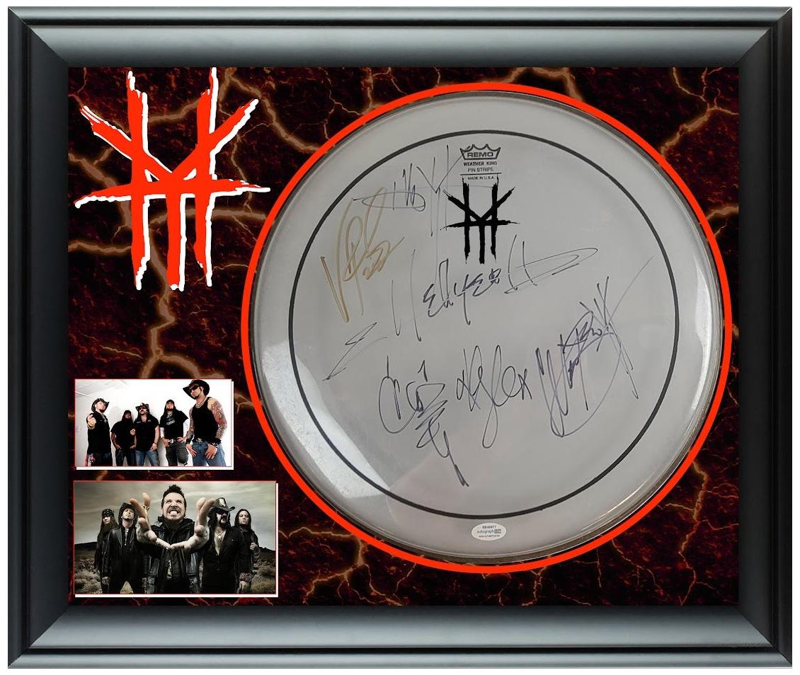 Hellyeah Signed Vinnie Paul Plus Framed Drum Head Drumhead Display ACOA