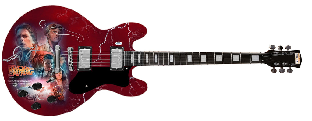 Michael J. Fox Signed Back To The Future Photo Graphics Guitar ACOA