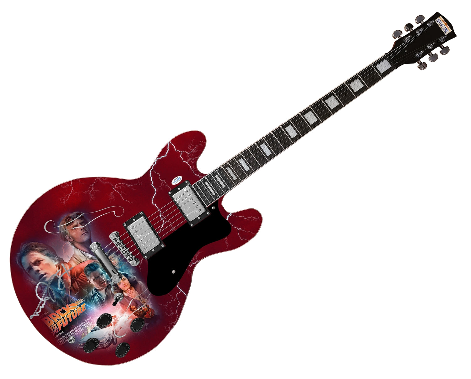 Michael J. Fox Signed Back To The Future Photo Graphics Guitar ACOA