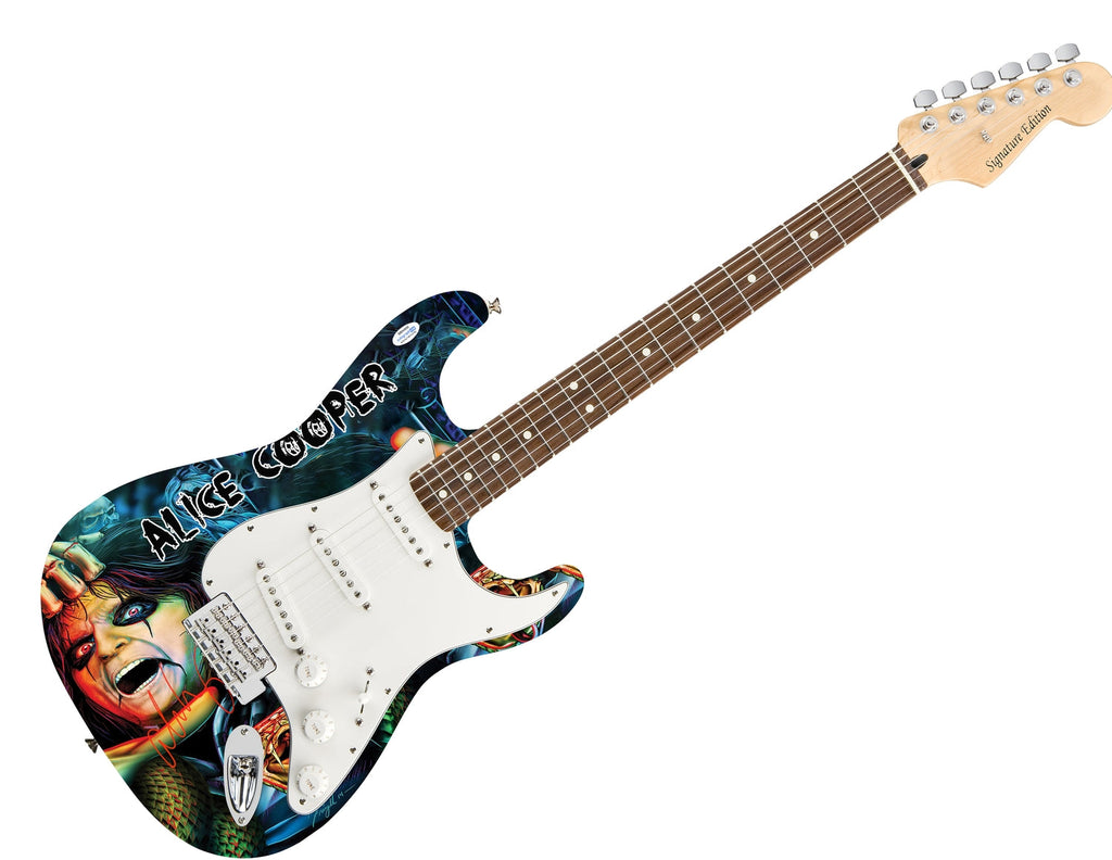 Alice Cooper Signed Skull Snakes Photo Graphics Strat Guitar ACOA