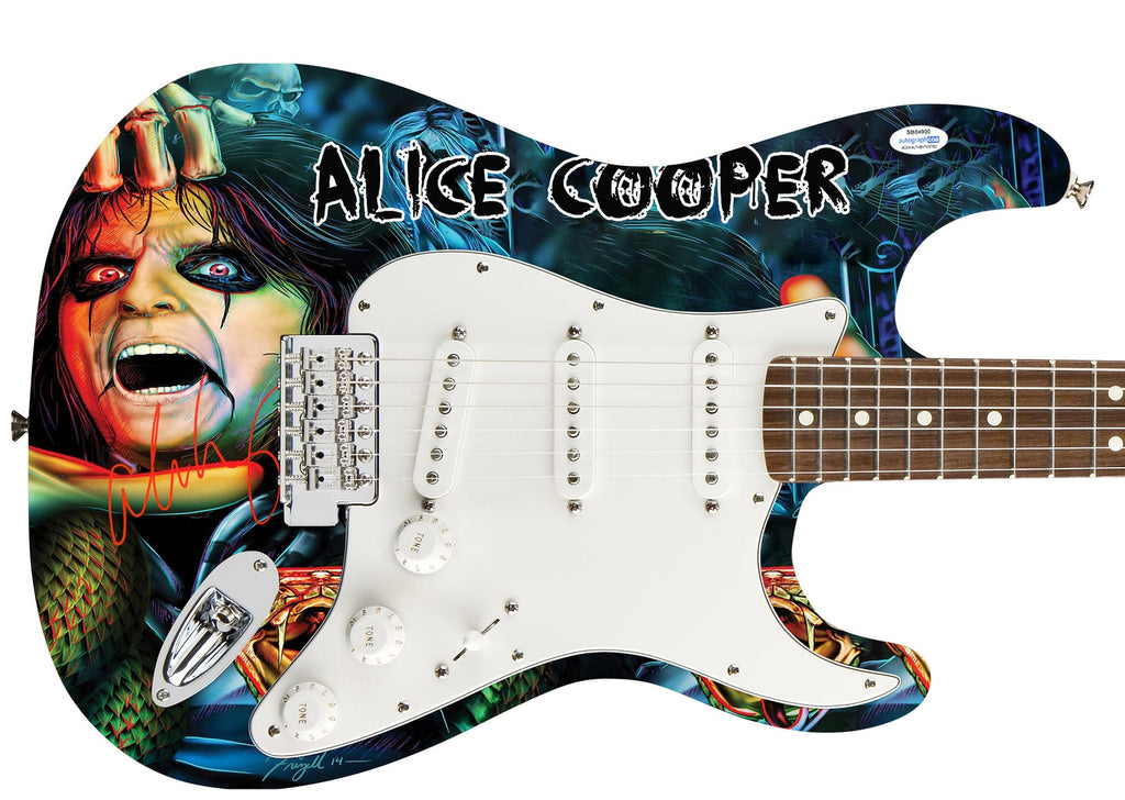 Alice Cooper Signed Skull Snakes Photo Graphics Strat Guitar ACOA