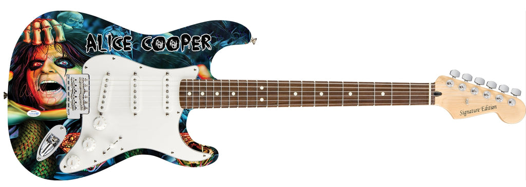 Alice Cooper Signed Skull Snakes Photo Graphics Strat Guitar ACOA