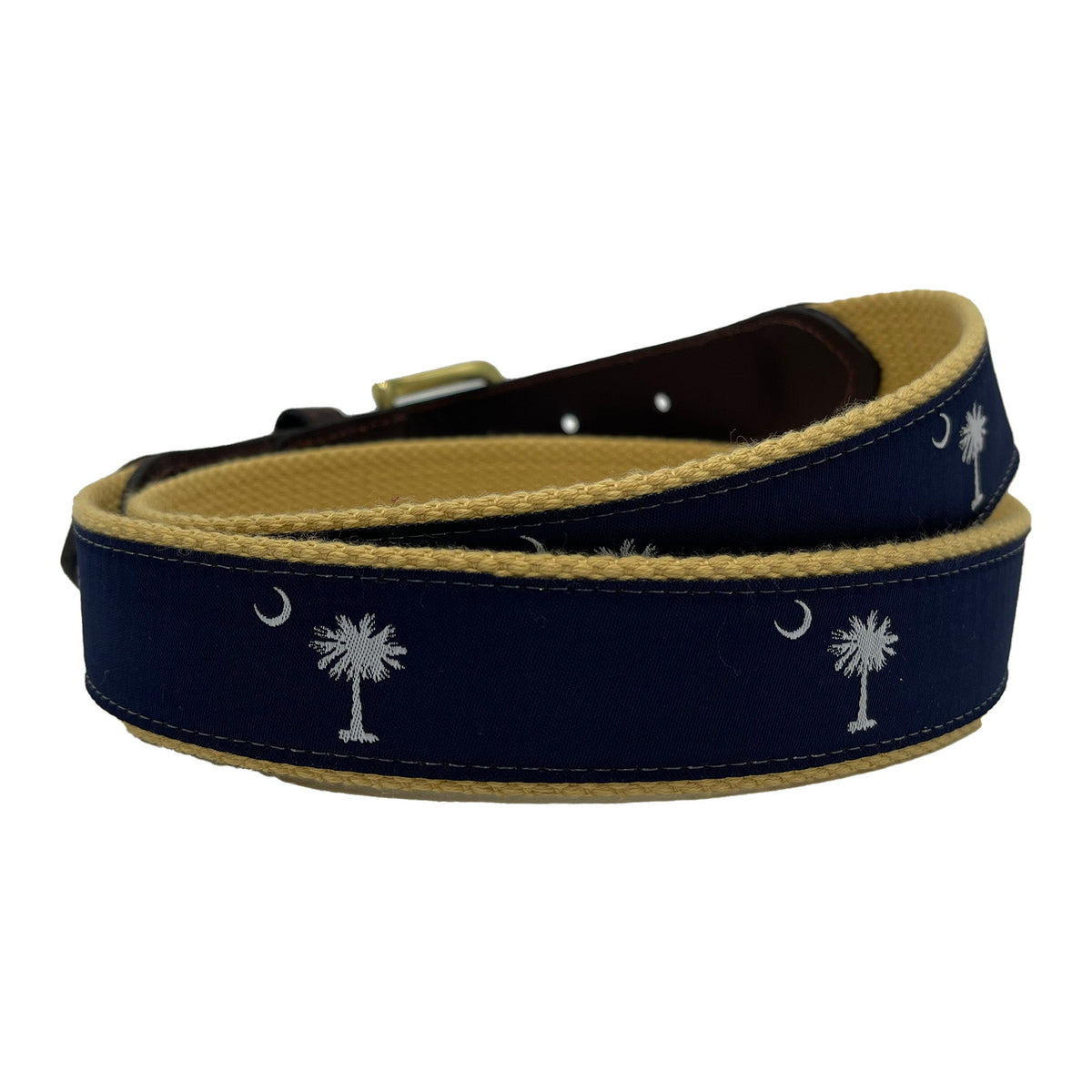 Navy on Khaki - South Carolina Crescent Moon Palmetto State Flag Belt