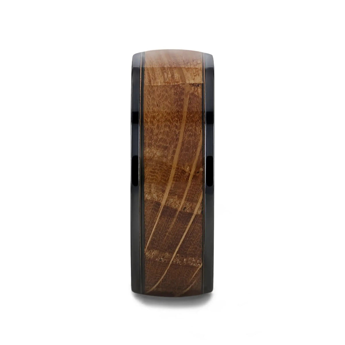 SCOTCH Black Ceramic Ring with Whiskey Barrel Wood Inlay- 8mm