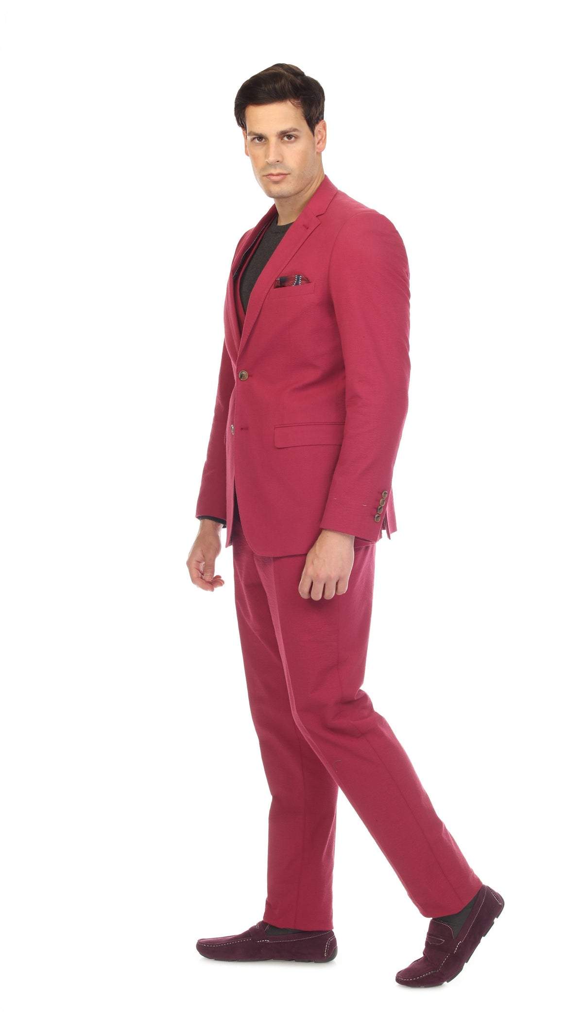 Men's Burgundy Seersucker Suit – Slim Fit 2-Button