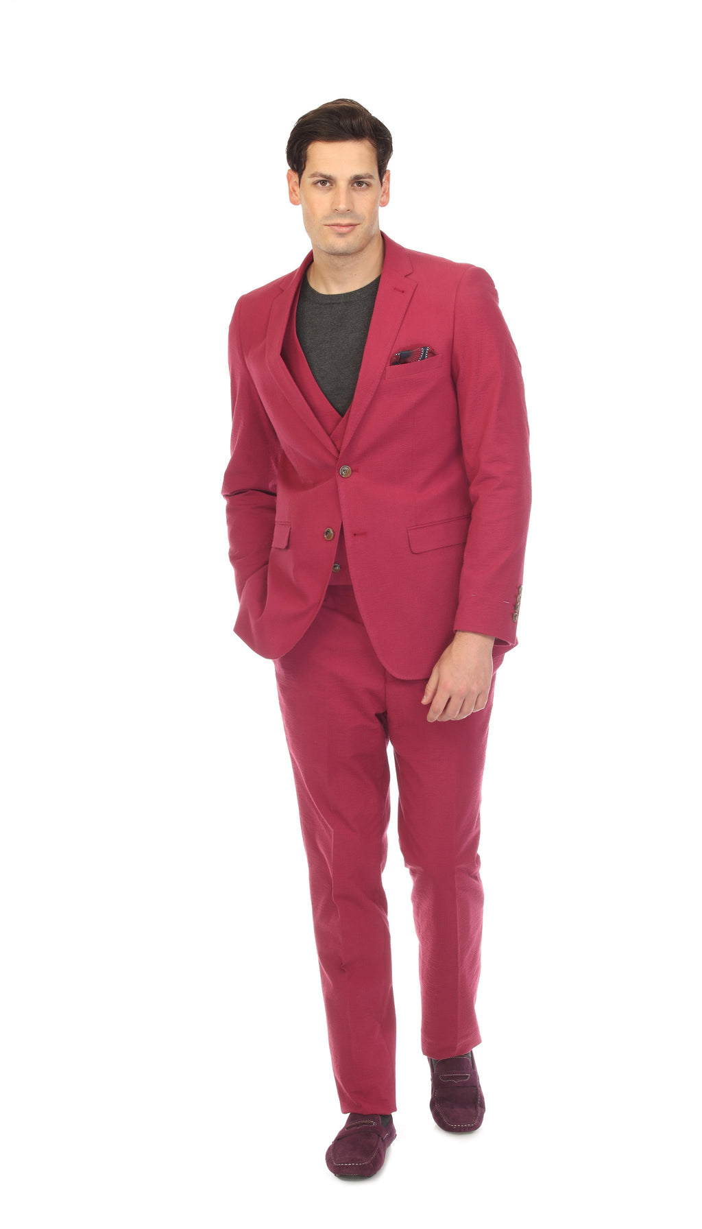 Men's Burgundy Seersucker Suit – Slim Fit 2-Button