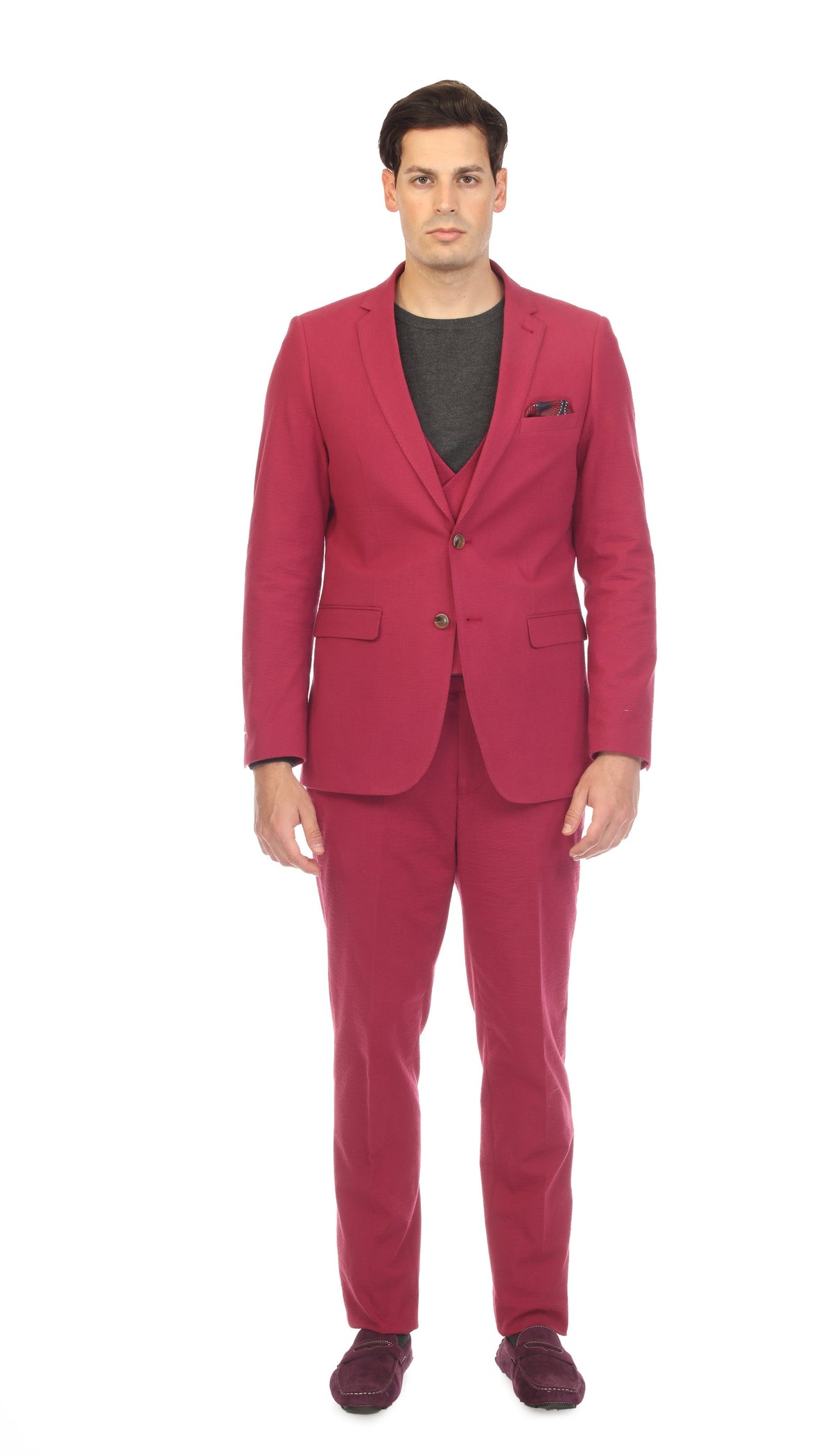 Men's Burgundy Seersucker Suit – Slim Fit 2-Button