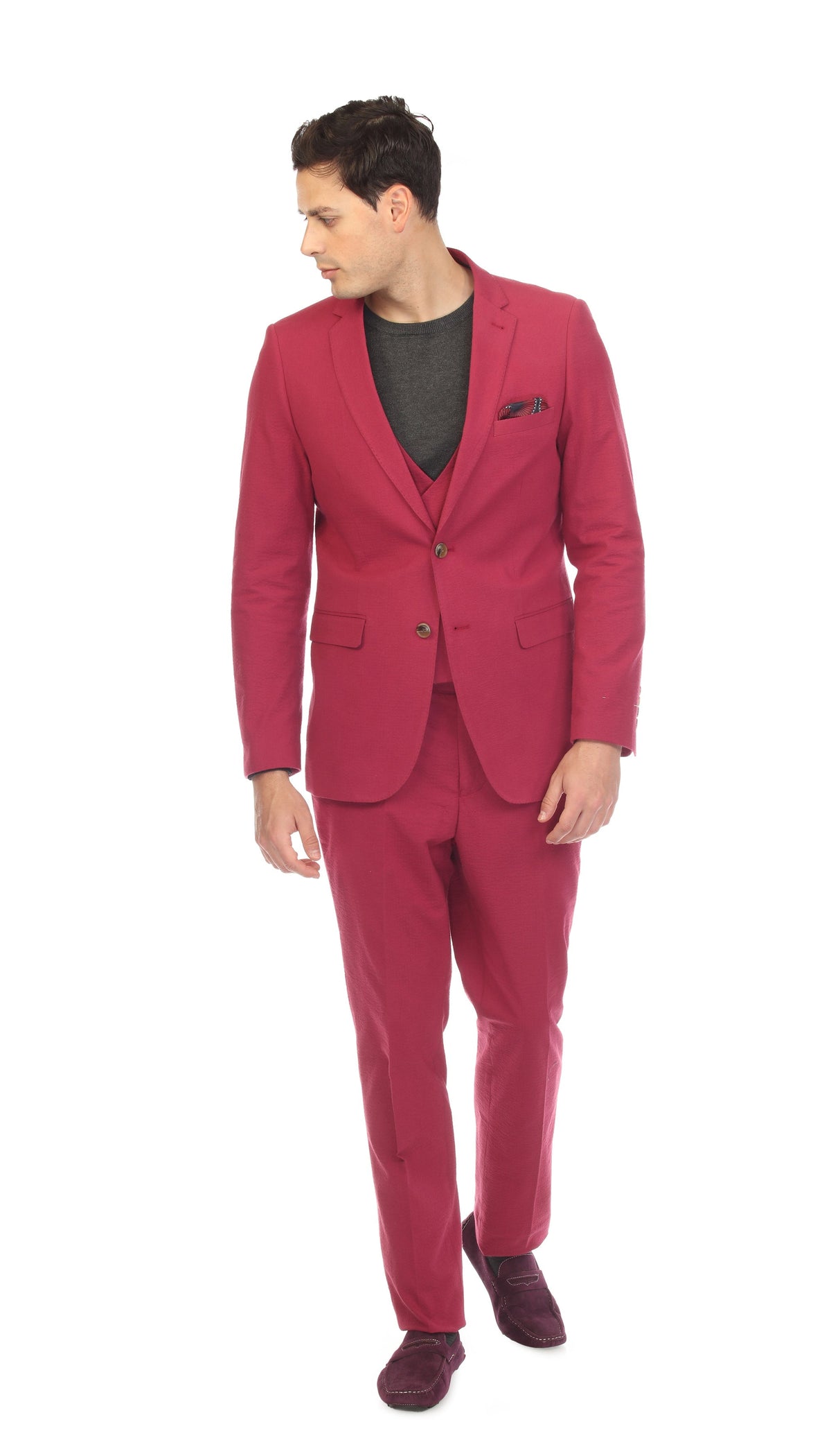 Men's Burgundy Seersucker Suit – Slim Fit 2-Button