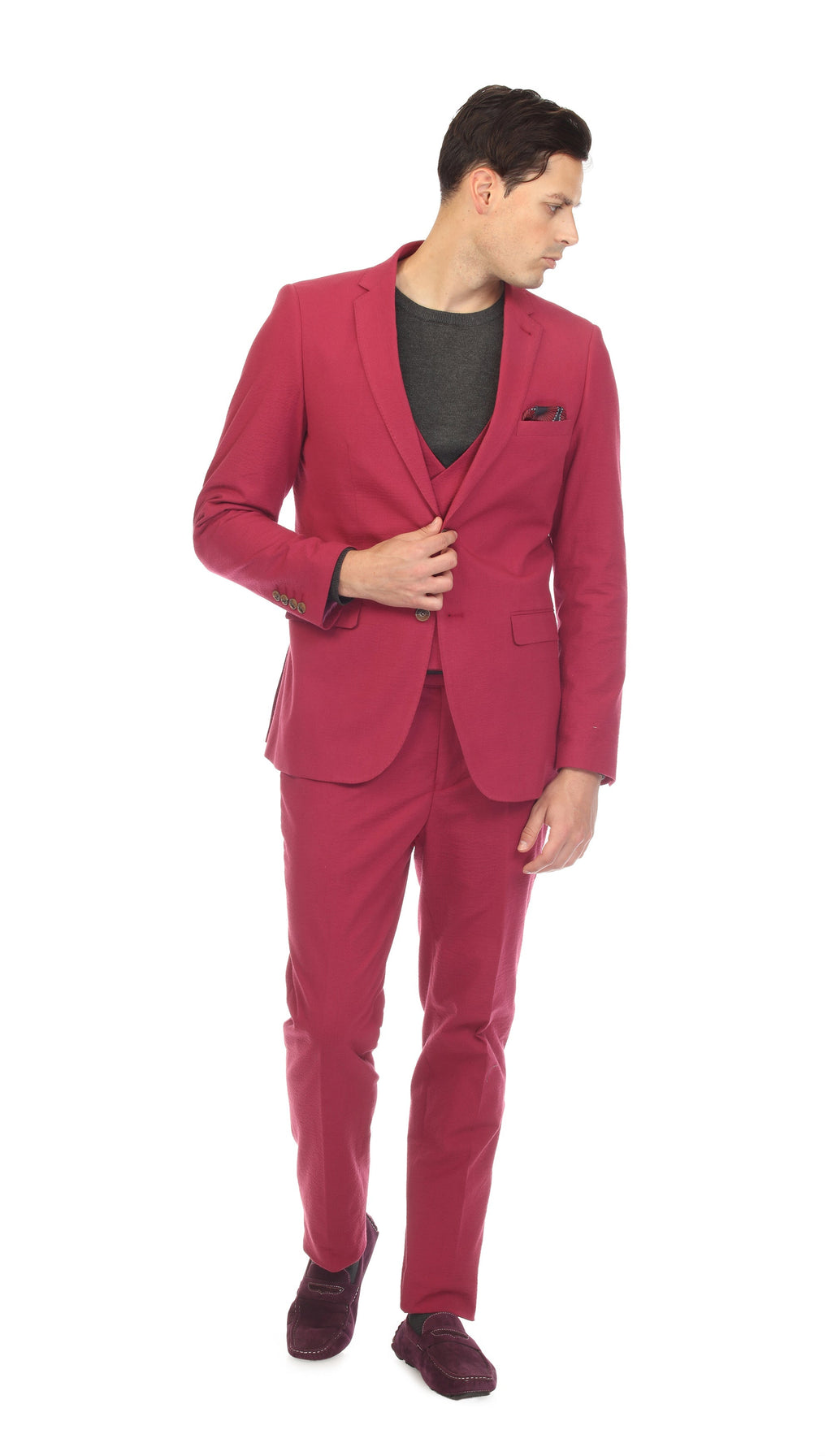 Men's Burgundy Seersucker Suit – Slim Fit 2-Button