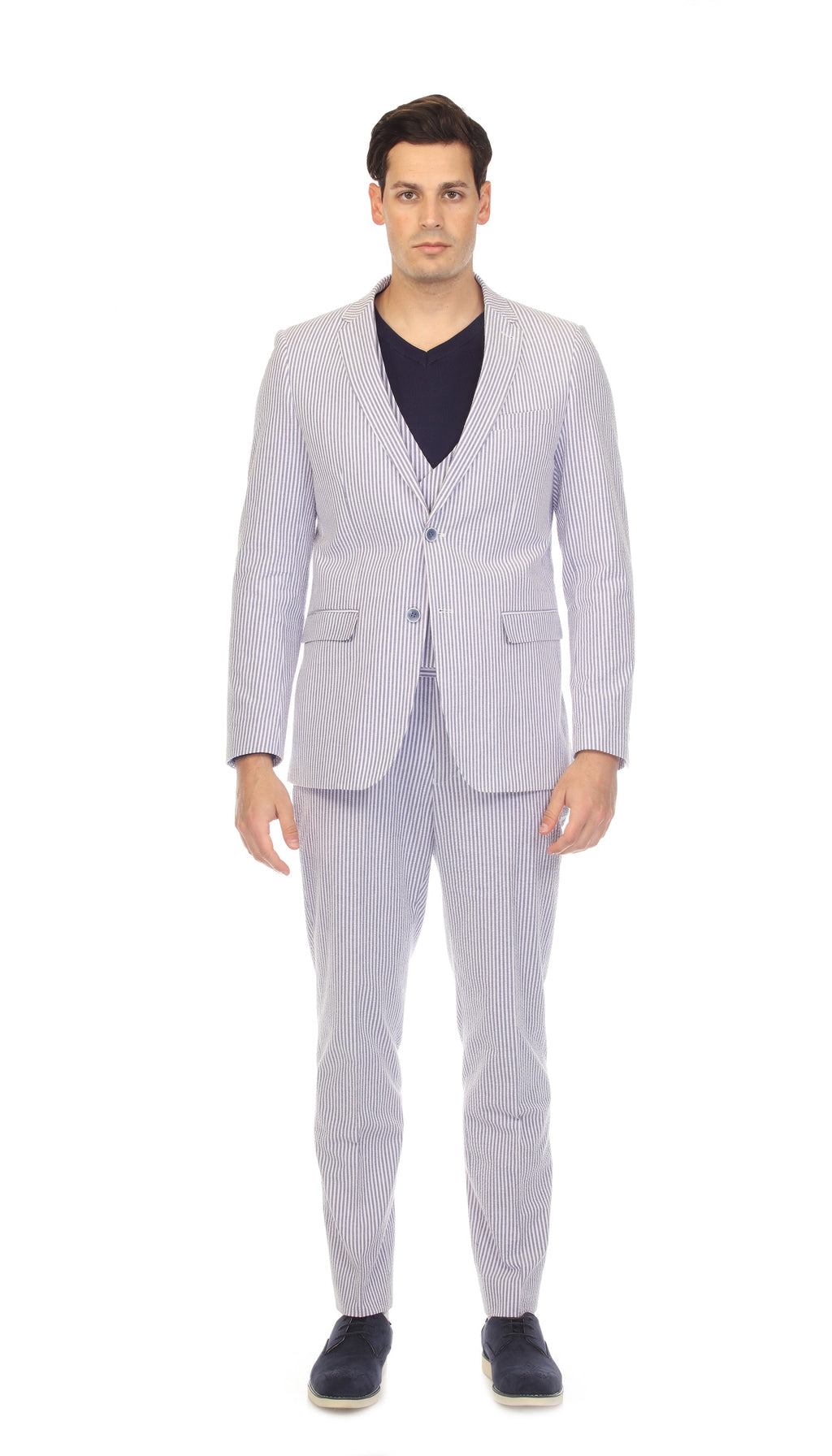 Men's Blue Seersucker Suit – Slim Fit 2-Button