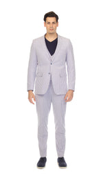 Men's Blue Seersucker Suit – Slim Fit 2-Button