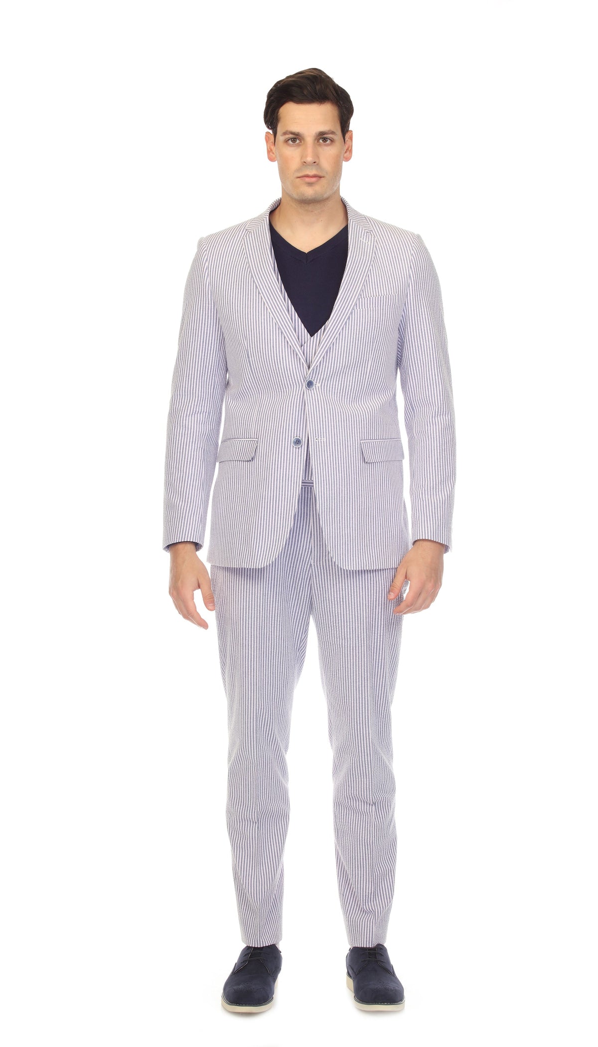 Men's Blue Seersucker Suit – Slim Fit 2-Button