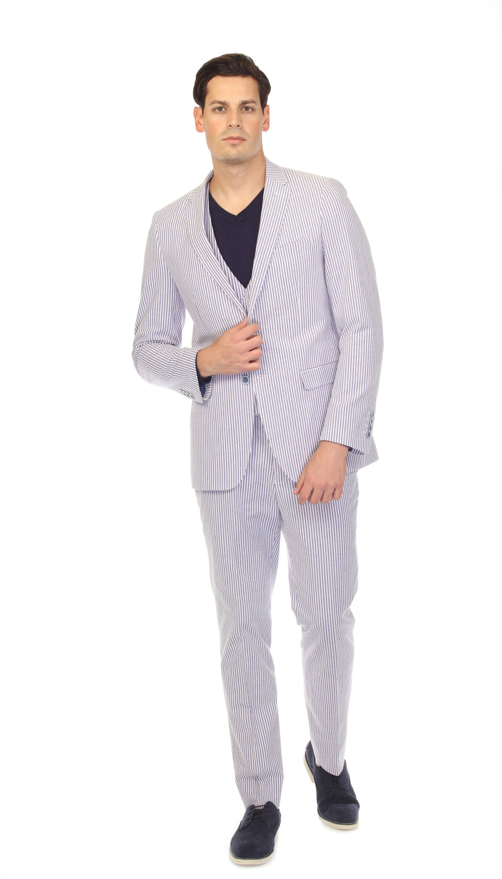 Men's Blue Seersucker Suit – Slim Fit 2-Button