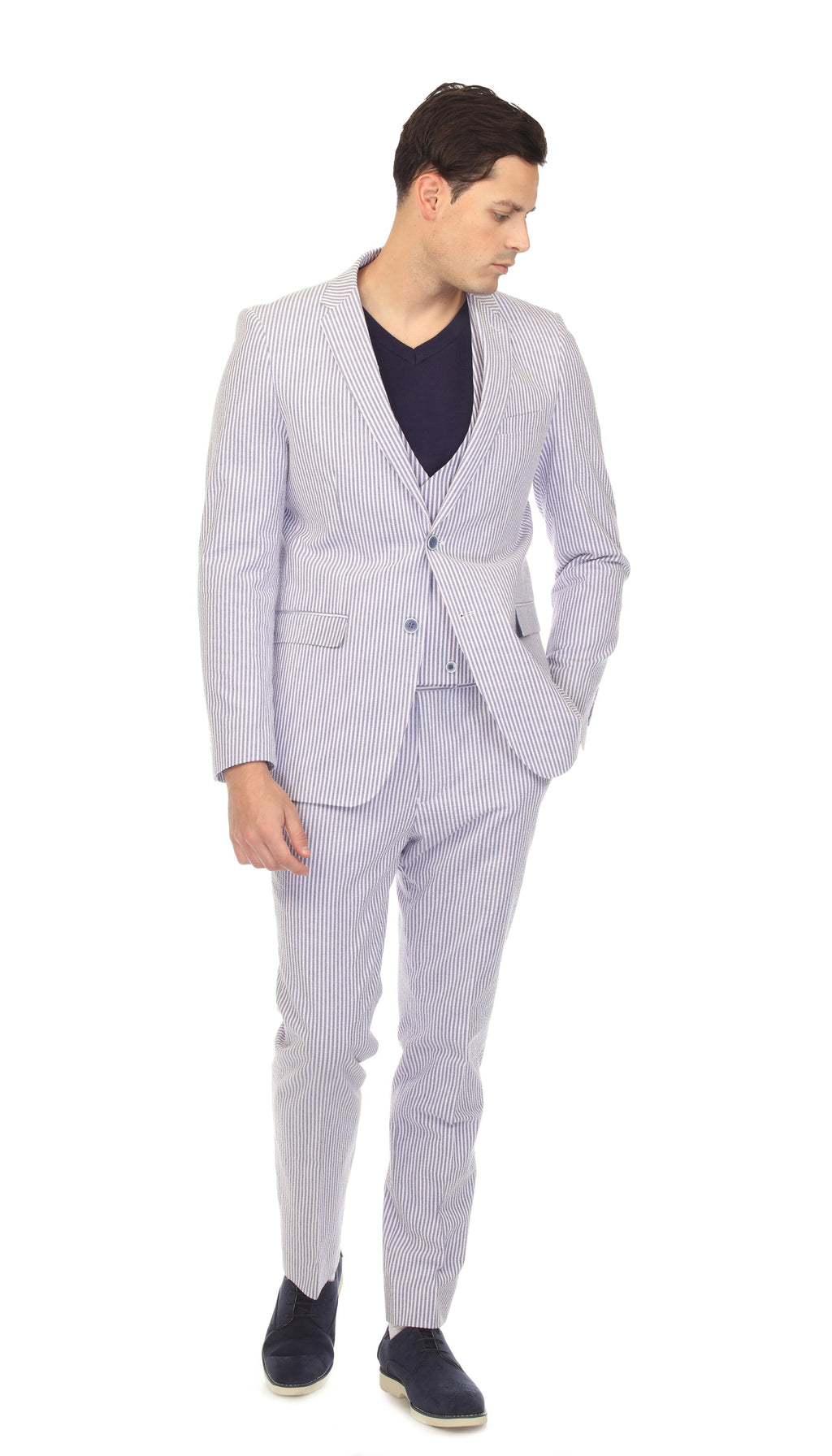 Men's Blue Seersucker Suit – Slim Fit 2-Button