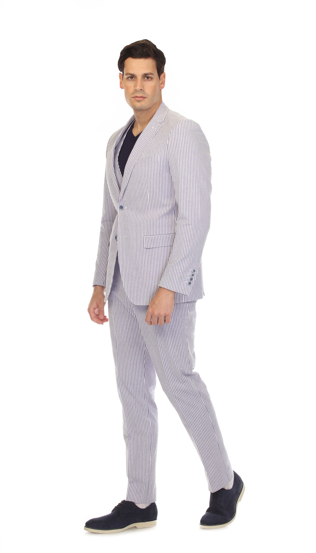 Men's Blue Seersucker Suit – Slim Fit 2-Button