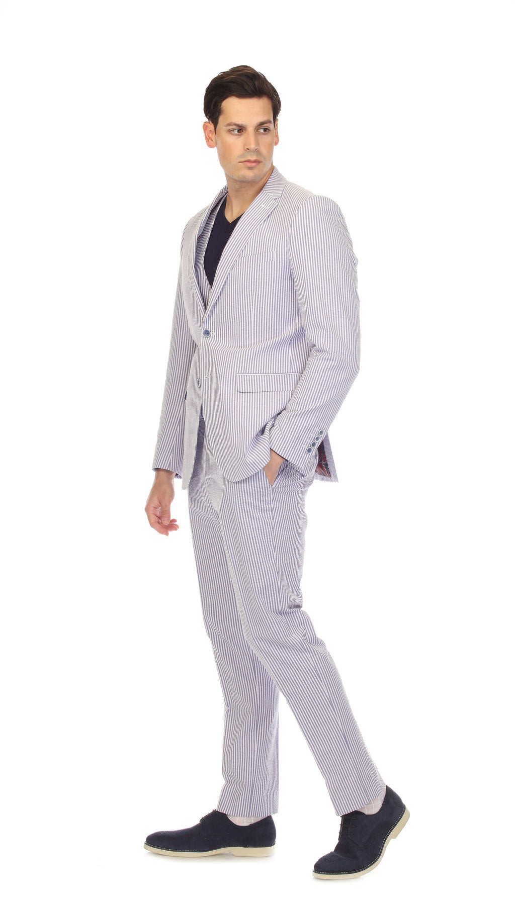 Men's Blue Seersucker Suit – Slim Fit 2-Button