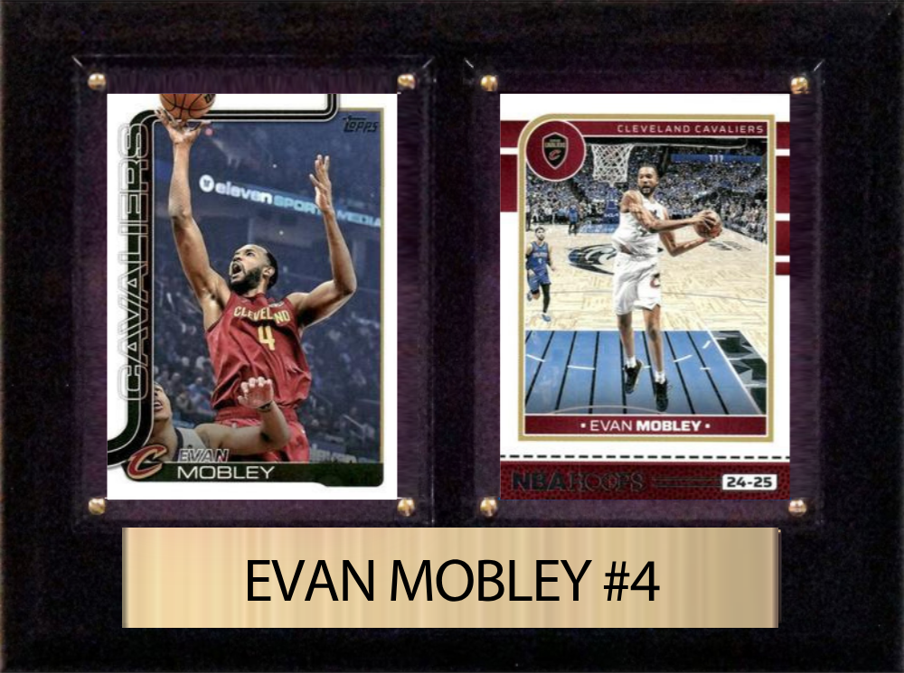 Evan Mobley Cleveland Cavaliers 2026 2025 2024 Topps Prizm Hoops Panini 2 Card Gift Plaque 6X8