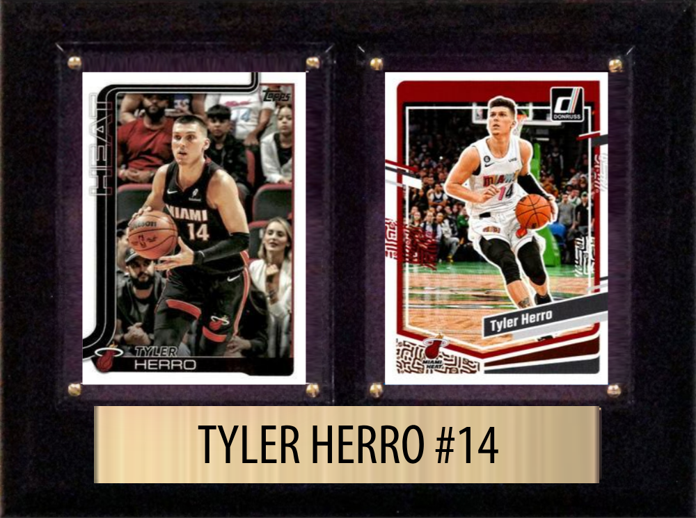 Tyler Herro Miami Heat 2026 2025 2024 Topps Prizm Hoops 2 Card Gift Plaque 6x8
