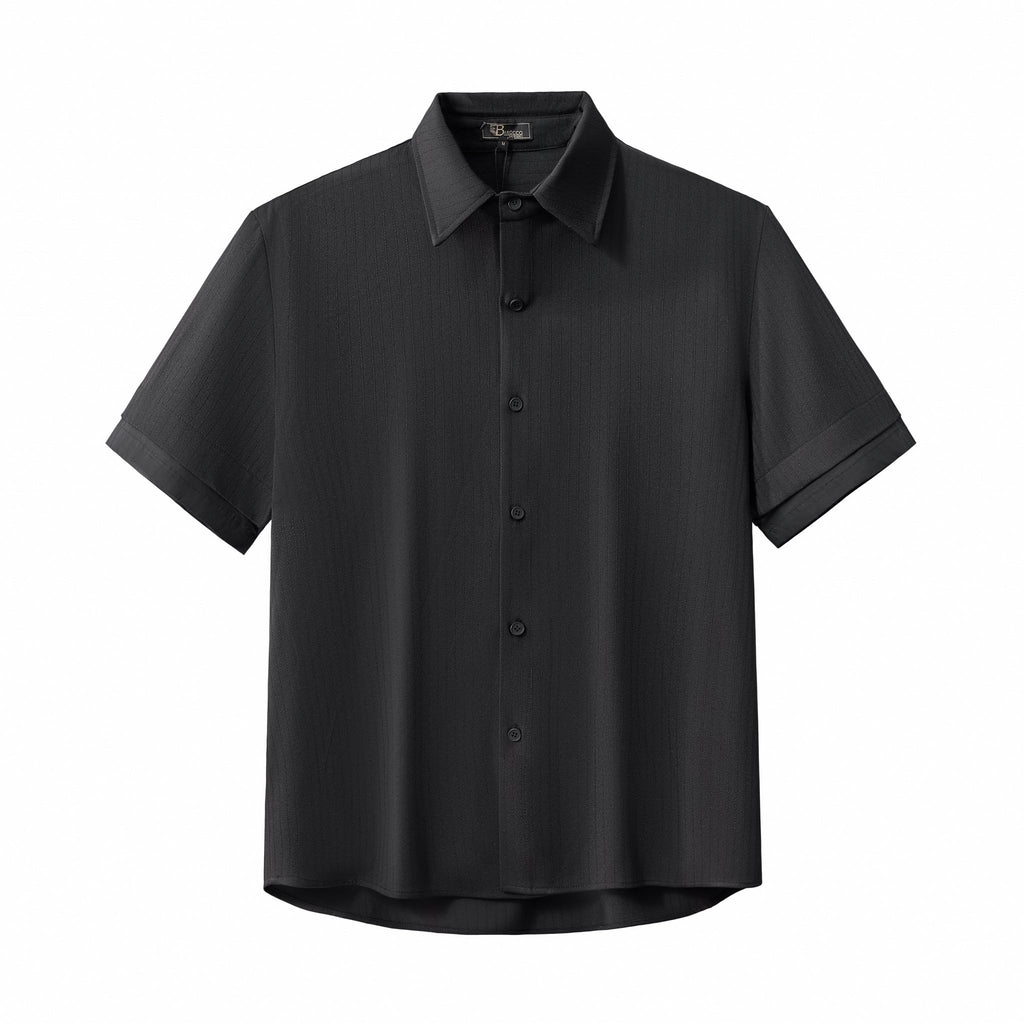 Barocco Flow Men's Textured Shirt & Pants Set - Black