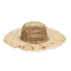 Runaway - Crochet Seagrass Crown with Open Weave Brim and Gold Beaded Trim
