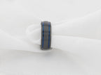 SHERIFF Domed Black Titanium Brushed Finish Men’s Wedding Ring with Blue Grooves – 8mm