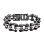 SK1125 Men's Two-Tone Double Link Motorcycle Chain Bracelet - 3/4" Wide