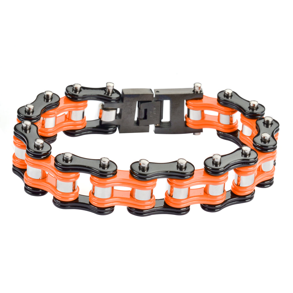 SK1270 Two-Tone Orange & Black Double Link Bracelet - 3/4" Wide