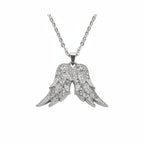 Women’s Fixed Double Angel Wing Necklace – Clear Crystal Jewelry