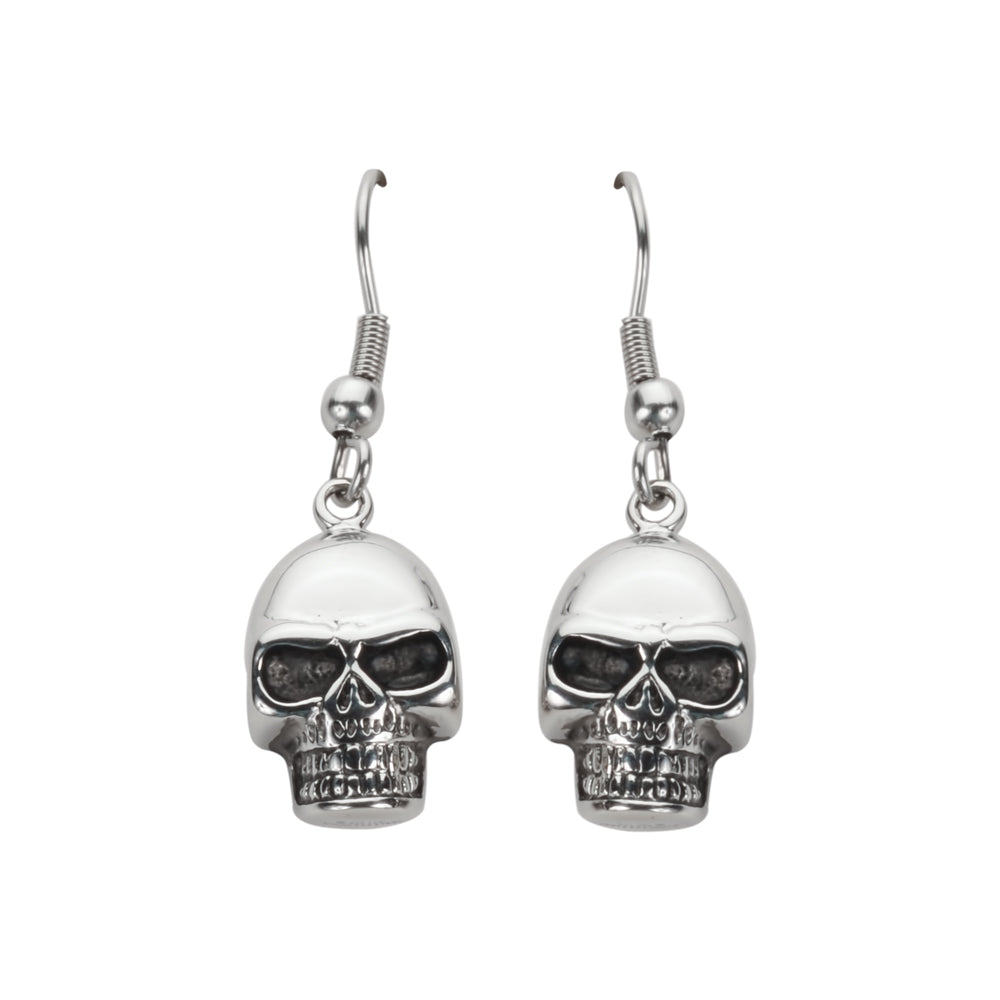 SK1626  Skull Earrings French Wire Stainless Steel Motorcycle Biker Jewelry