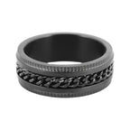 SK1780A Black/Black Edition  Gents Cuban Link Spinner Ring Stainless Steel Motorcycle Jewelry  Size 8-15