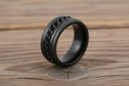 SK1780A Black/Black Edition  Gents Cuban Link Spinner Ring Stainless Steel Motorcycle Jewelry  Size 8-15