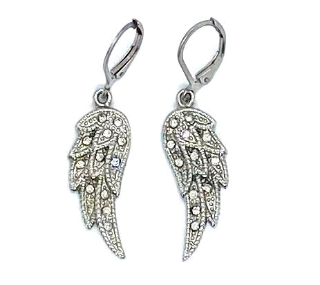 SK2235B Wing  Earrings Bling Lever Back
