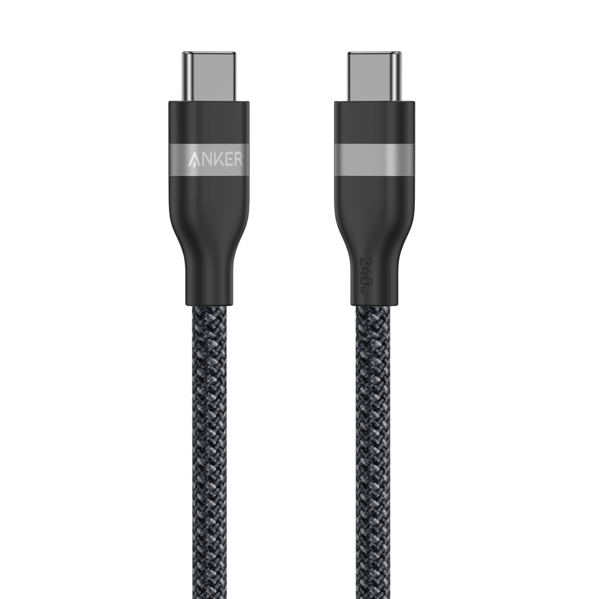 Anker USB-C to USB-C Cable (3 ft / 6 ft, 240W, Upcycled-Braided) - 3 ft / Black Stone