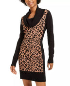 BCX Women's Animal Print Long Sleeve Cowl Neck Short Shift Dress Camel Size XX-Small