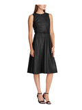 Ralph Lauren Women's Sleeveless Jewel Neck Below The Knee Evening Fit Flare Dress Black Size 16