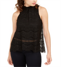 Love Fire Juniors' Metallic Lace Top Black Size XL