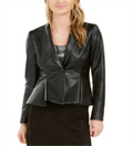 Bar III Women's Faux Leather Peplum Jacket Black Size 6