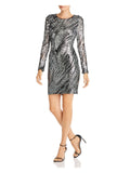Laundry Women's Sequined 3/4 Sleeve V Neck Short Cocktail Sheath Dress Grey Size 2