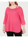Calvin Klein Women's Cold Shoulder 3/4 Sleeve Square Neck Hi Lo Top Purple Size 3X