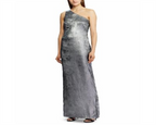 Ralph Lauren Women's Sleeveless Asymmetrical Neckline Maxi Evening Sheath Dress Gray Size 10