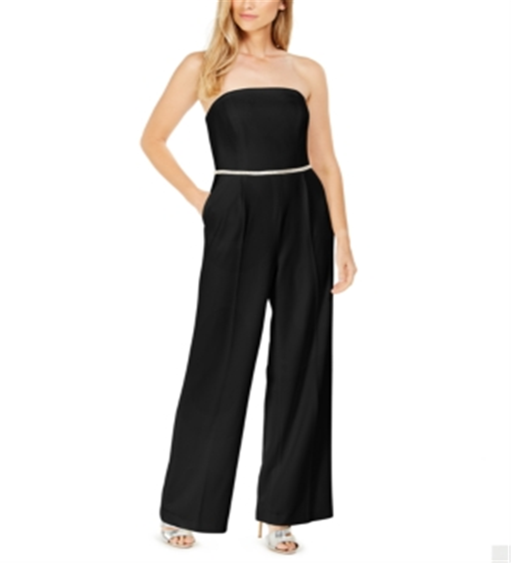 Calvin Klein Women's Strapless Rhinestone Jumpsuit Black Size 14