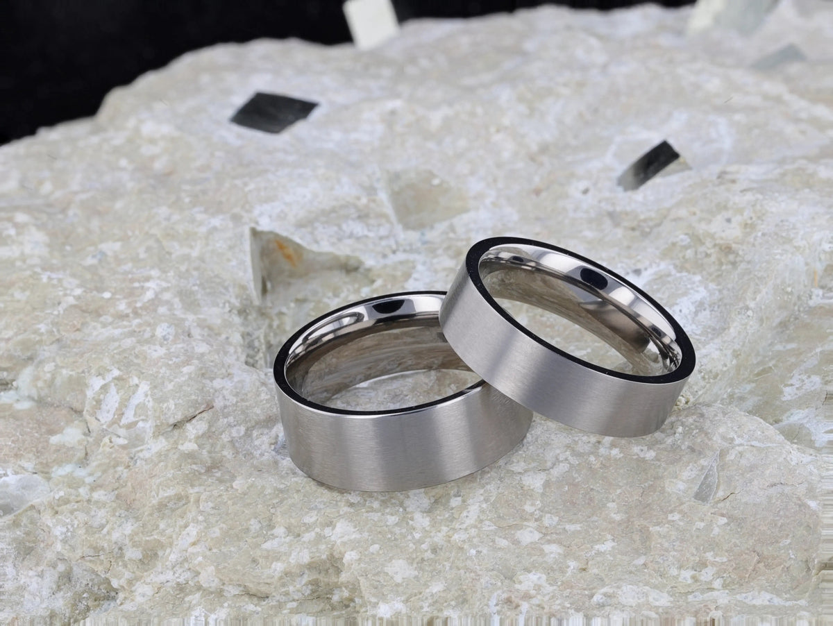 SOLAR Flat Profile Brushed Finish Men’s Titanium Wedding Band – 6mm & 8mm