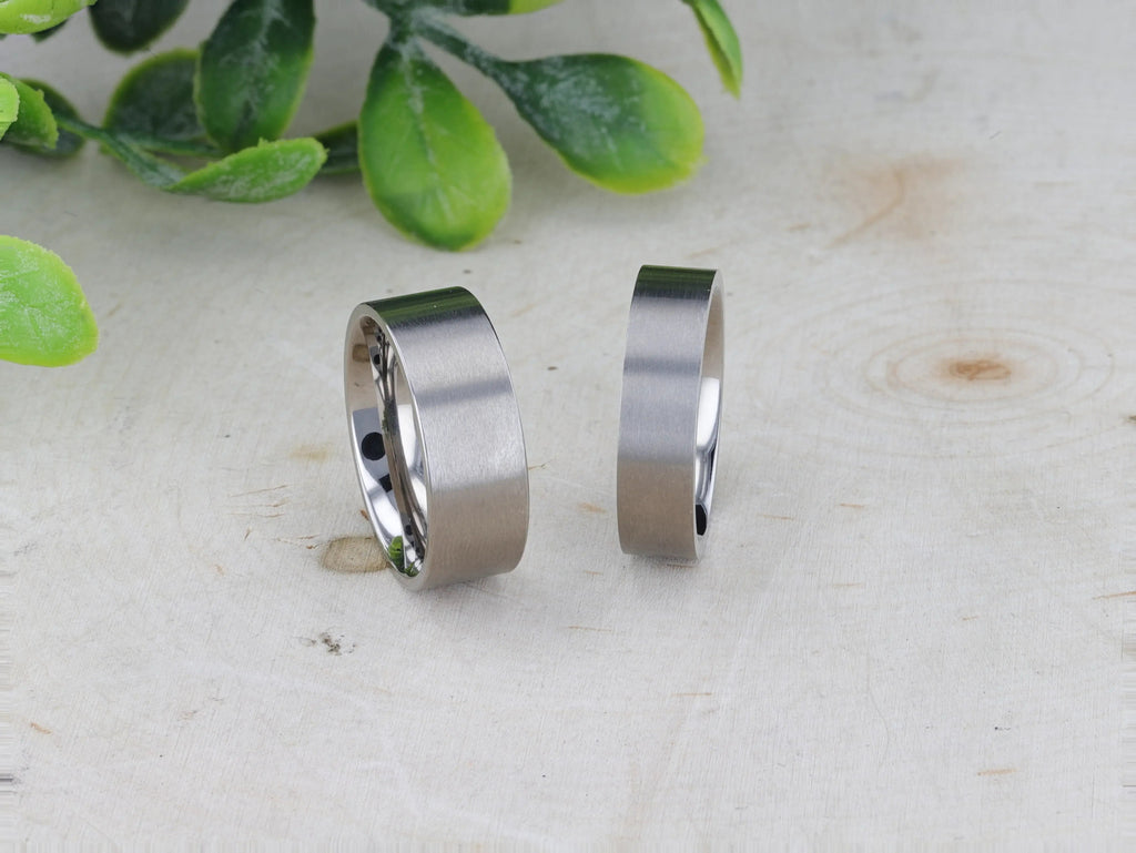 SOLAR Flat Profile Brushed Finish Men’s Titanium Wedding Band – 6mm & 8mm