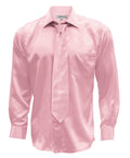 Pink Satin Regular Fit Dress Shirt, Tie & Hanky Set